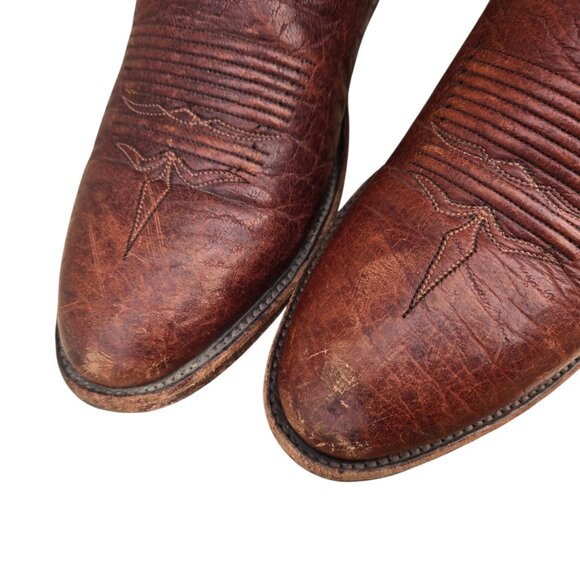 Lucchese 2000 Cowboy Boots Brown Leather Mens 9.5 D Western Wear Rodeo Country - Picture 6 of 16